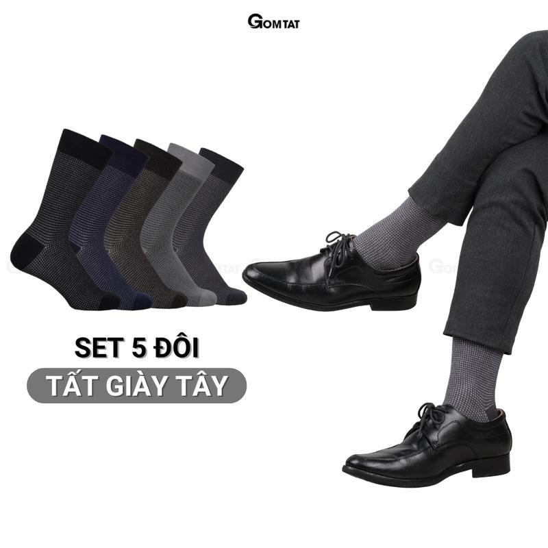 Hộp 5 đôi tất nam đi giày tây công sở GOMTAT, vớ nam cổ cao chất liệu cotton cao cấp, hút ẩm thoáng khí chống mùi hôi, vớ nam công sở, tất cổ cao nam Menswear - TATGIAYTAY01-CB5