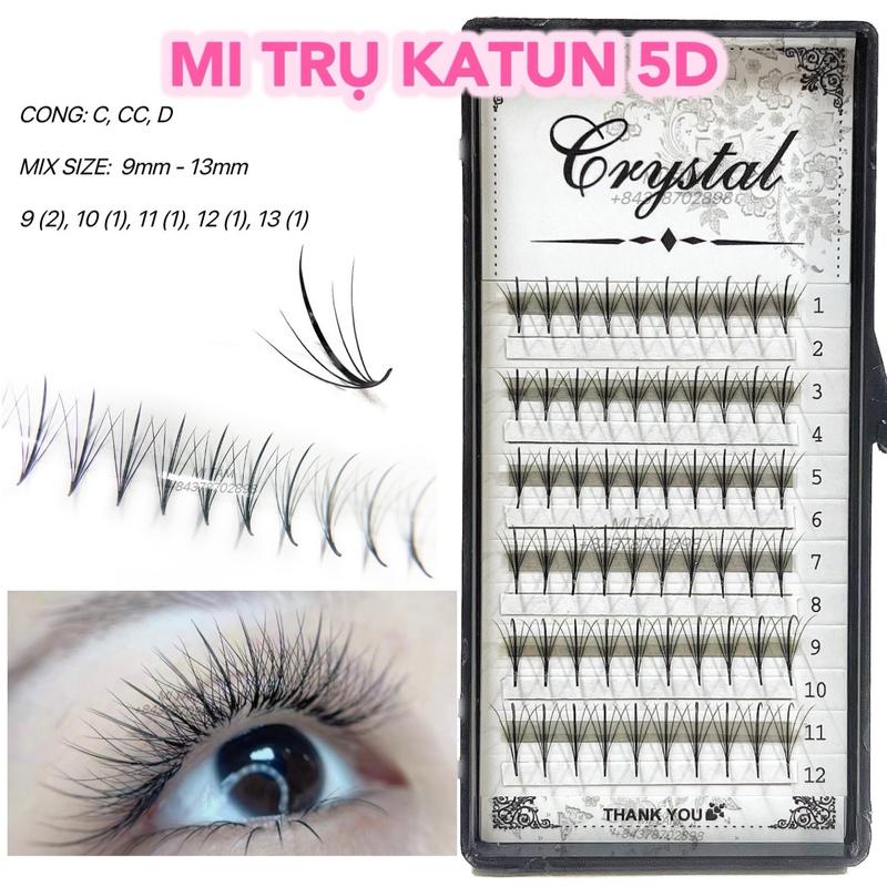 Lông mi trụ 5D katun wispy mix size (9-13mm) 120 fans/1hộp - Mi Tâm