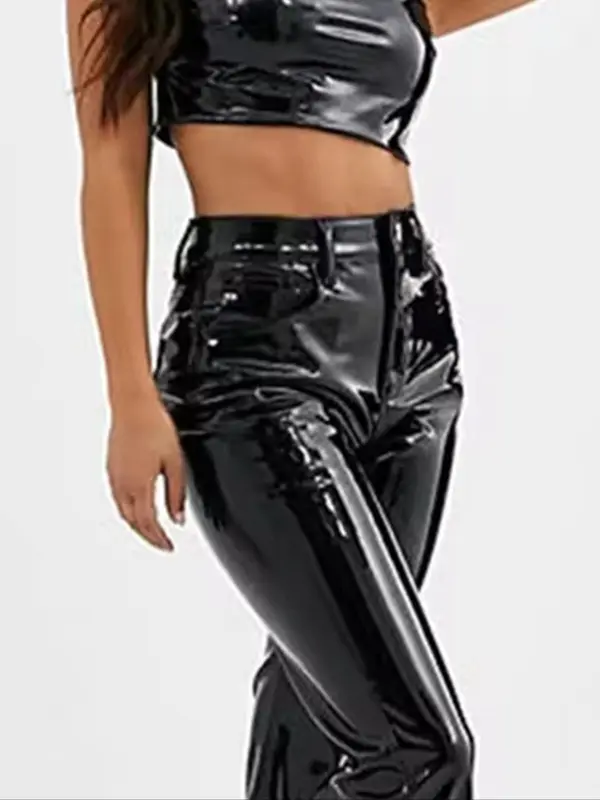 Women's PU Leather Pants, Fashionable High Waist Skinny Pants for Daily Outdoor Wear, Ladies Bottoms for All Seasons 2
