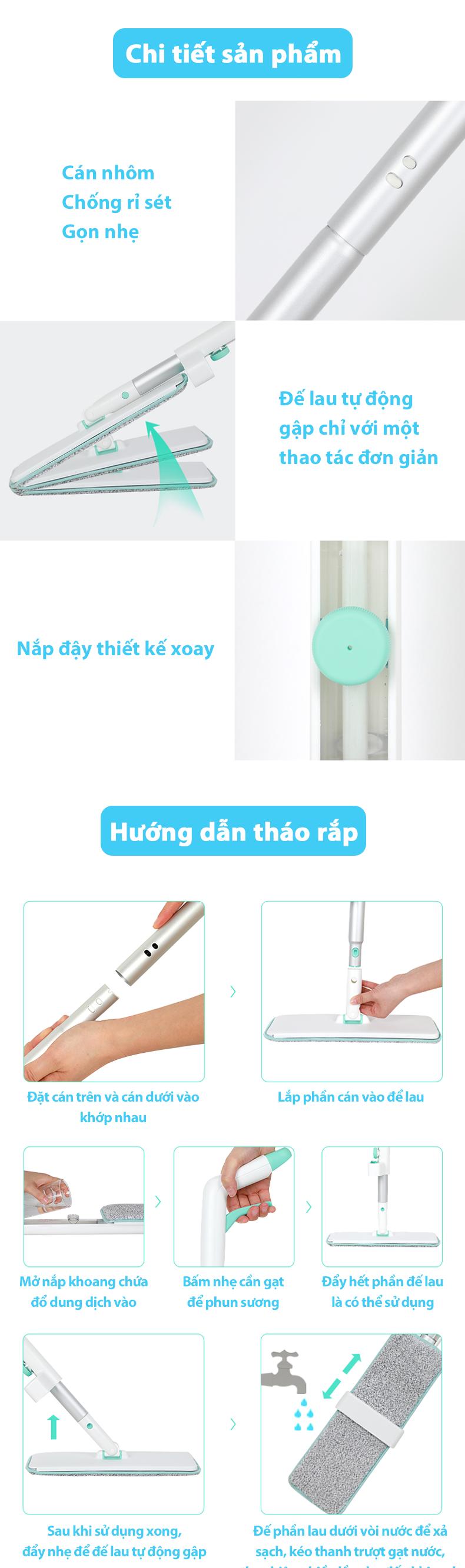 Product Introduction of Cây Lau Nhà Tự Vắt Phun Sương Myjae Đài Loan Thông Minh Lau Sạch Nhanh Khô Lau Sàn Cây Lau Nhà 6