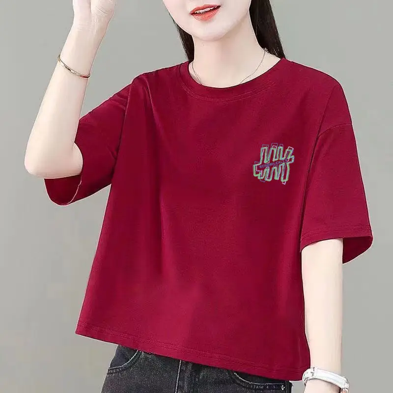 Áo Thun Ngắn, 100% Cotton, Dành Cho Nữ, Phong Cách Hàn Quốc, Dáng Rộng Vừa Vặn, Thiết Kế Ngủ Ngắn, Hàng Mới Về 2024, Áo Thun Cạp Cao 8