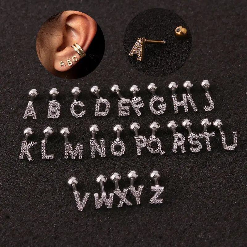 Bông Tai Vành Tai Bảng Chữ Cái Đầu Tiên Nhỏ Chữ Cái Tiếng Anh U-Z, 16G, Xỏ Khuyên Pinna Rook, 1 Cái