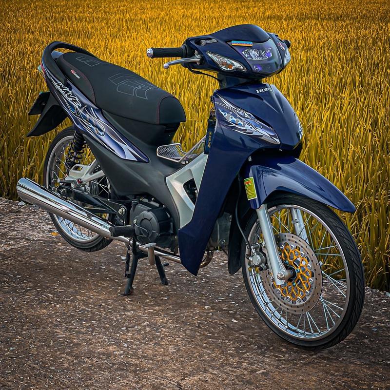 Tem lửa đen trắng dán wave 50-100-110 màu xanh than chuẩn đẹp - decal 3 lớp - chuẩn form Nhãn Dán