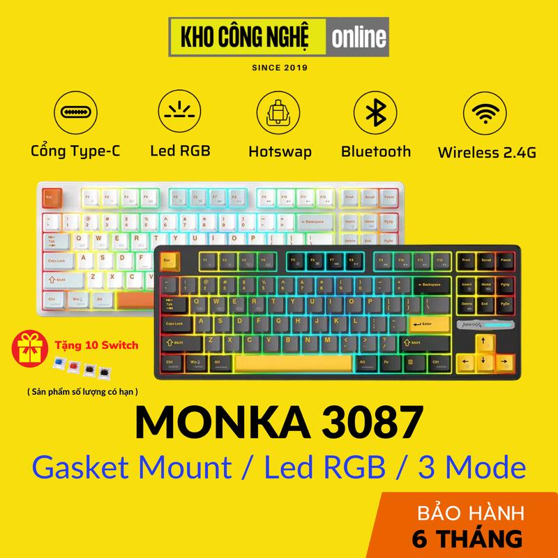 MONKA 3087 - Bàn phím cơ MONKA 3087 Không Dây, Mạch Xuôi, Led RGB, Kết Nối 3 Modes