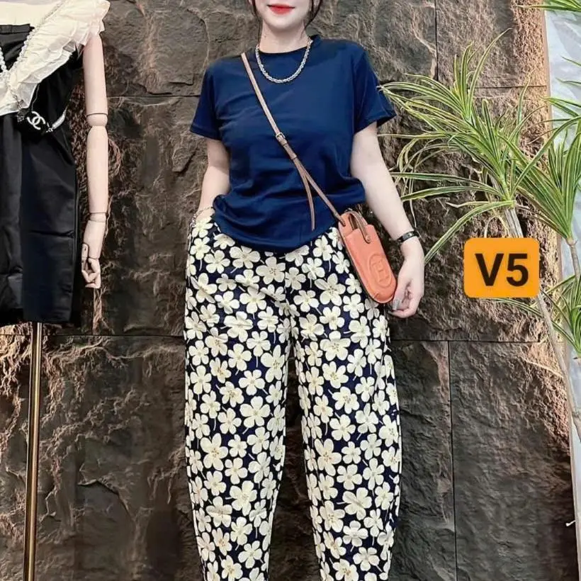 Bộ cotton cộc tay quần hoa nữ 2025
