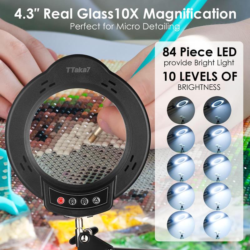 Product Introduction of 4.3inch 84 LED 10X Magnification Illuminated Magnifier, 1 Count USB Powered 5 Colors LED Magnifying Glass for Soldering Iron Repair, Table Lamp, Skincare Beauty 6