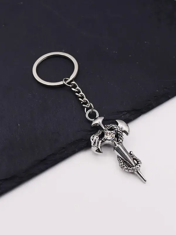 Vintage Snake & Sword Design Keychain, Rhinestone Decor Keychain for Car Keys for Women & Men, Fashion Accessories for Daily Use 6