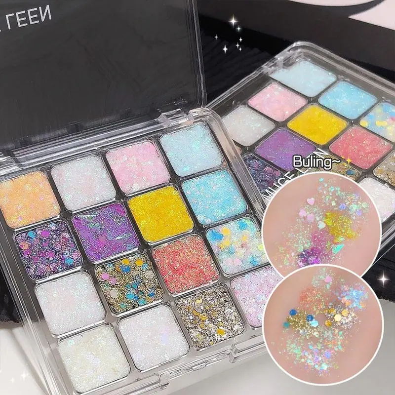 Bảng Phấn Mắt Dạng Gel Kim Sa Lấp Lánh, 16 Màu, Thân Nàng Tiên Cá, Kim Sa Rời, Kem Lấp Lánh Trang Điểm 8