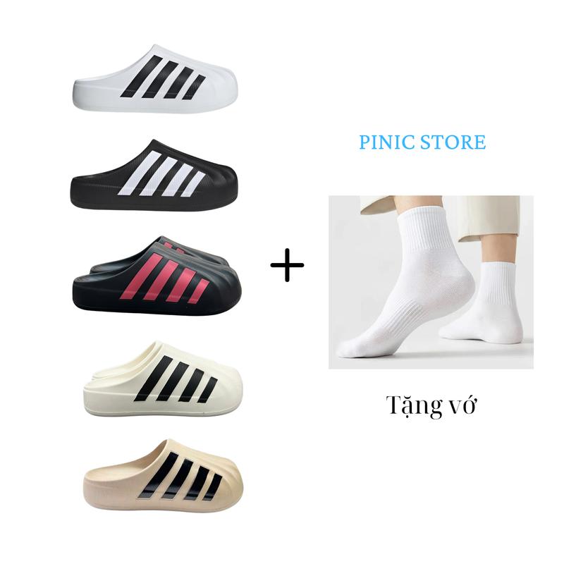 [ Tặng Vớ ] Dép Sục 3 Sọc Đế cao 5cm Nam Nữ Êm Chân Không Thấm nước _Có Đổi Size Pinic store