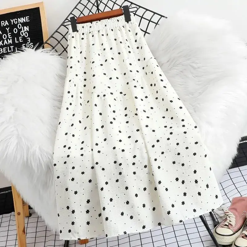 2025 Floral Skirt Subnet Red Printing A- line Skirt Women's Summer Large Swing Skirt Small Floral Skirt Polka Dot Skirt Mid-Length