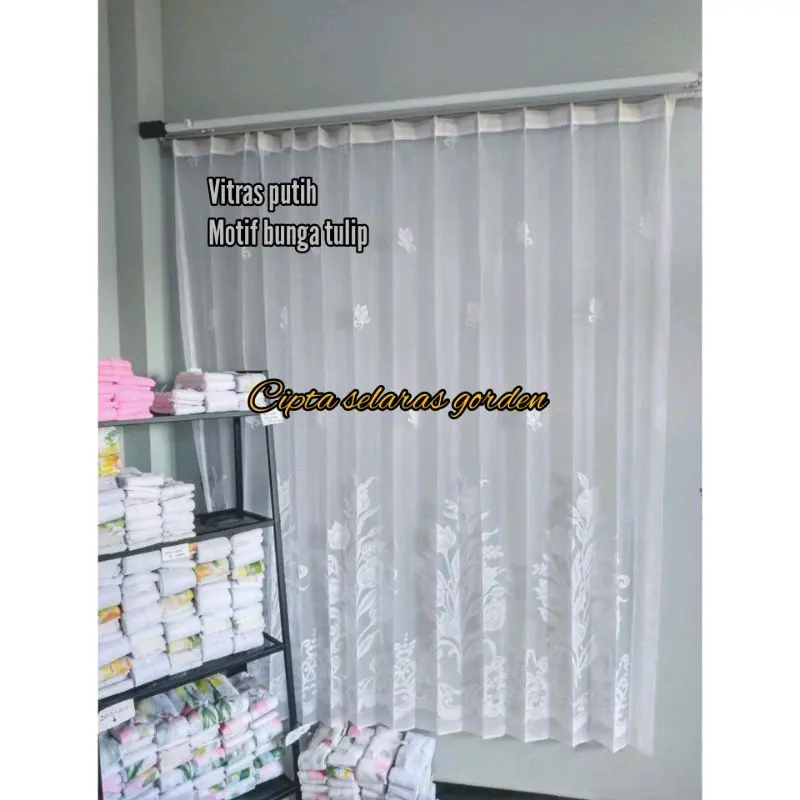Gorden Vitrase polos cantol plisket Ukuran 200 x 200 jendela Kamar Murah bunga putih vitrase  gorden tebal Curtain 2