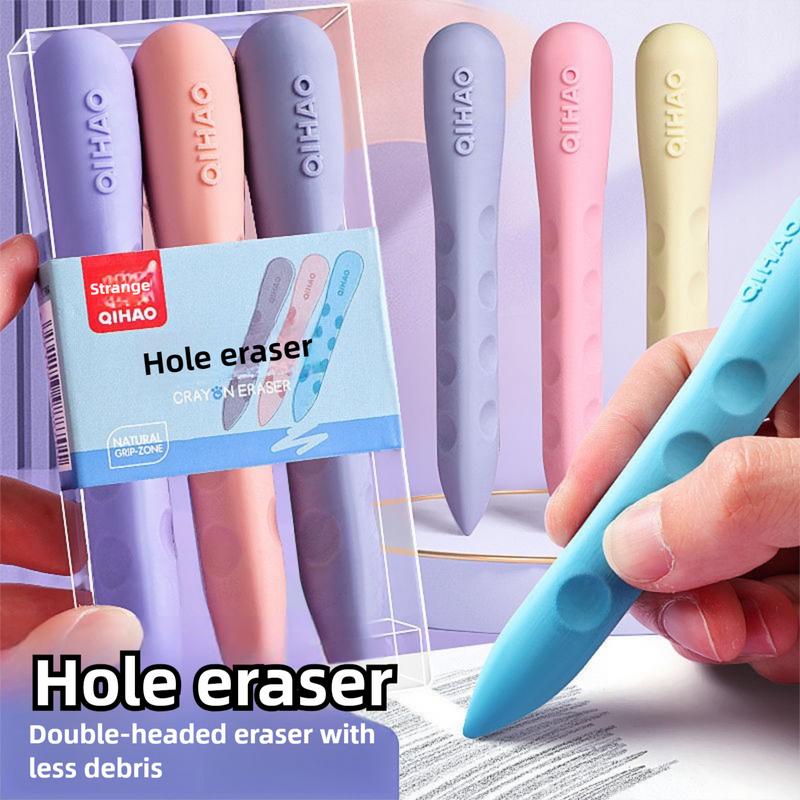 Jumbo Grip Correction Erasers - 6-Pack Non-Toxic Hole Design Pencil Erasers for Kids, Anti-Breakage Writing Tools for Elementary Students, Fun Shapes Classroom Supplies 0
