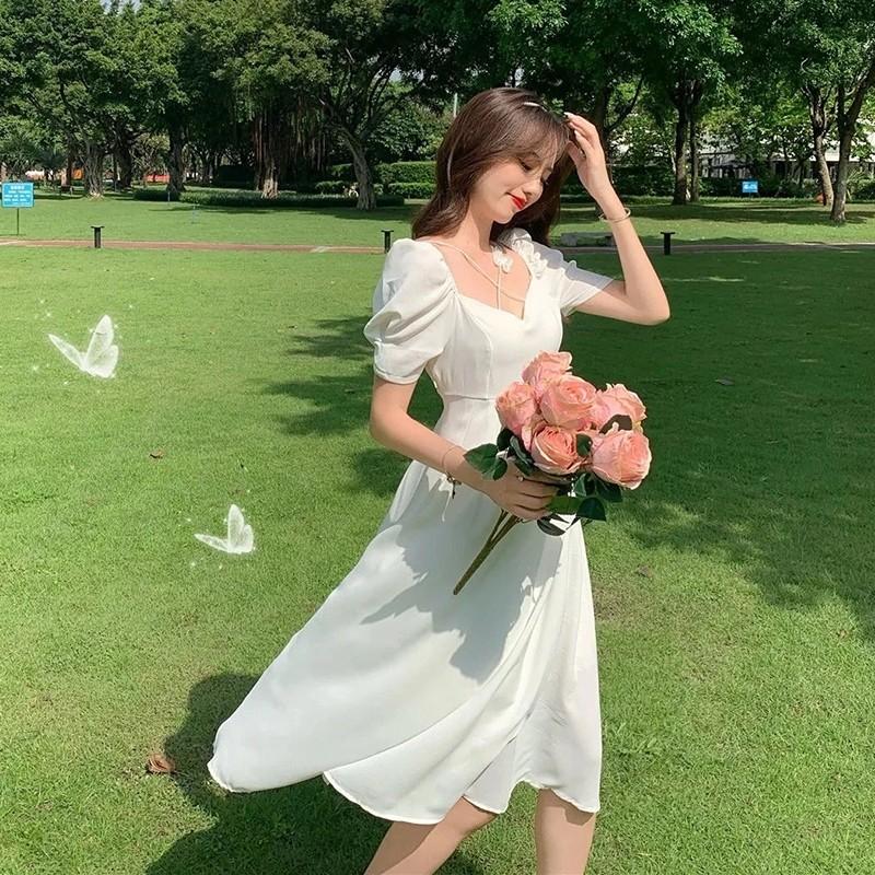 8940 đầm trắng tay dài dáng qua gối đi biển bigsize dự tiệc trắng tiểu thư đầm sang trọng váy liền 2