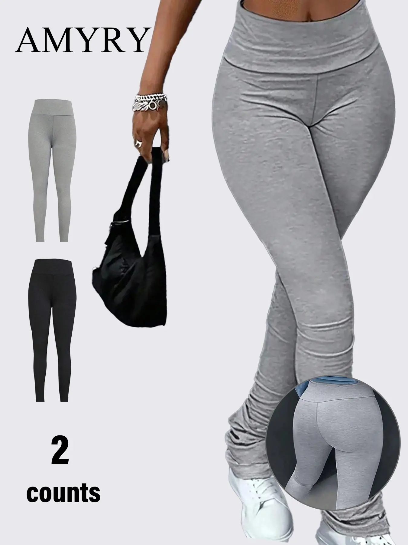 Women's Solid Color High Waist Stacked Skinny Pants, Chic Casual Comfy Leggings for Daily Wear, Ladies Bottoms for All Seasons
