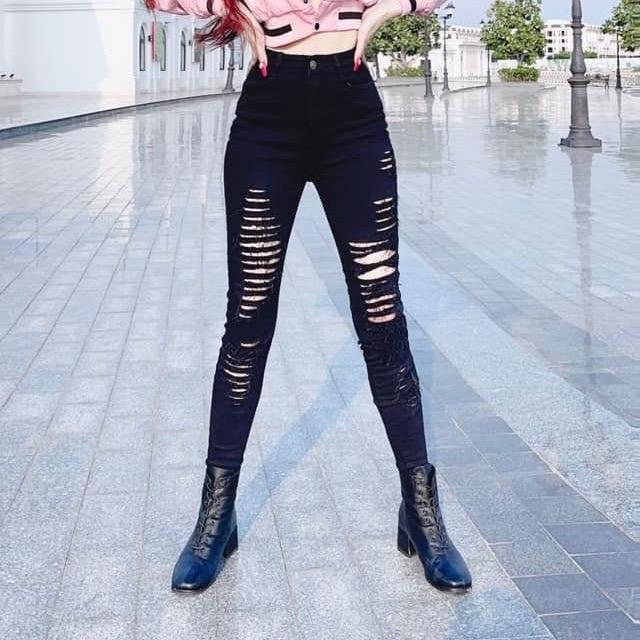 Quần jeans thiết kế rách ( R41B ) , jeans bò mềm co giãn 4 chiều Nữ Women con perle quansuong namlun 1