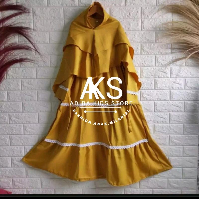 gamis renda anak usia 5sampai 12 tahun Kerudung Motif Muslim Nyaman Dress Syari Tanggung Baju Remaja 5