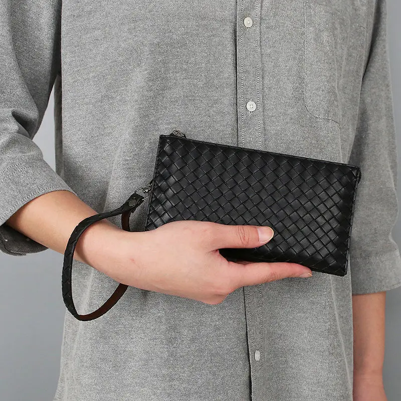 20252023 New Men's Clutch Fashion Wallet Business Leather Woven Versatile Handbag Young Men's Clutch Bag