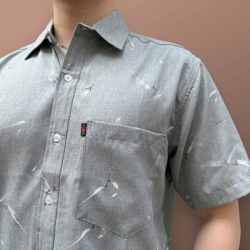 (Mã 23) Áo Sơ Mi Vải Xô Đũi Cao Cấp Trung Niên Ngắn Tay Dáng Suông Vạt Ngang Tiến Minh Họa Tiết Menswear TM23 sominam dep Ong 4