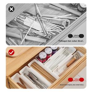 Kotak Penyimpanan Pembahagi Laci, Boleh Laras, untuk Perkakas Dapur, Penyusun Klasifikasi untuk Penyepit, Sudu, Garpu, Penyimpanan Kosmetik, Fesyen Pelekat Supplies kalis air with transparent lid kotak & tong penyimpanan