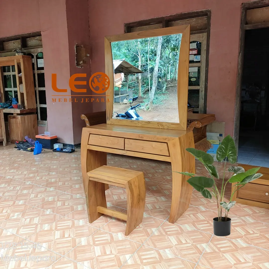 Meja Rias Aesthetic Minimalis Kayu Jati Kamar Anak Belajar Gantung Lampu Led Tempel Dinding Yang Viral Leo Mebel Jepara Furniture Estetik