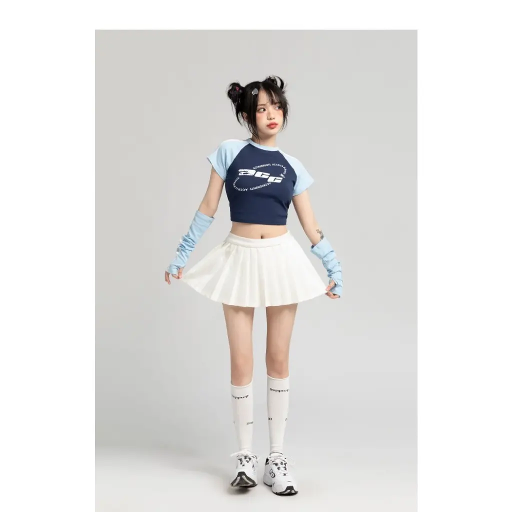 Áo Thun Nữ Ngắn Tay Dáng Croptop Ôm Body Màu Sắc Tương Phản A66 - Không Kèm Tay Rời