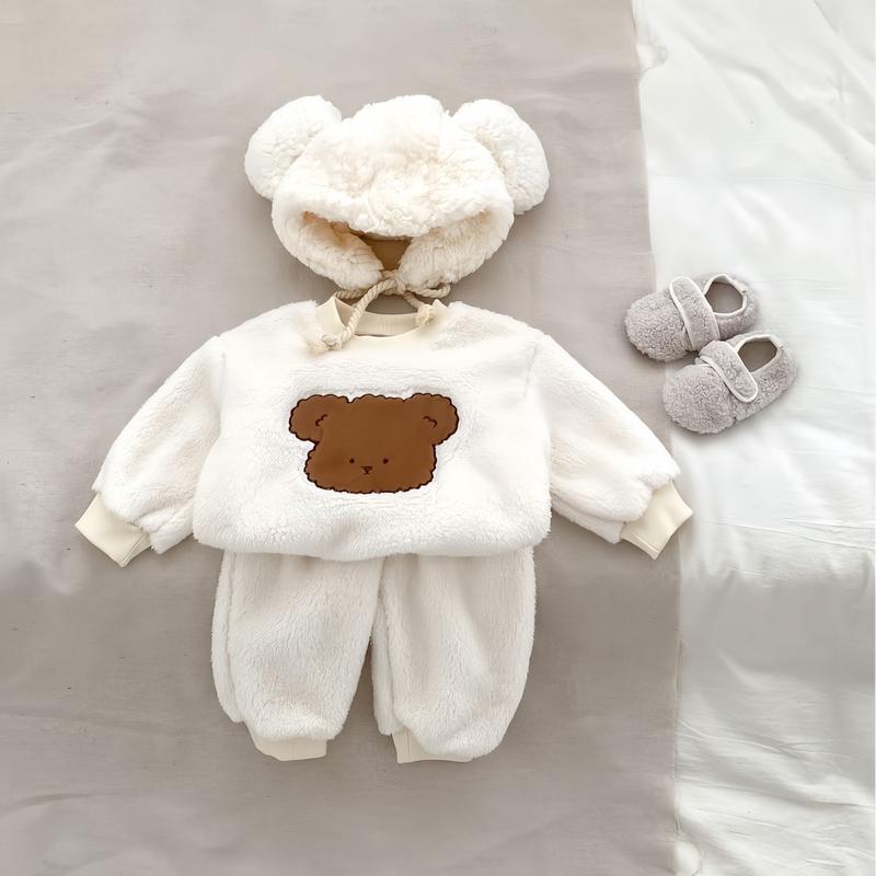 SB07 Set Đồ Lông 3 Món Áo Quần Và Mũ, Thiêu Hình Gấu Cho Bé Trai, Bé Gái 8-18Kg 8