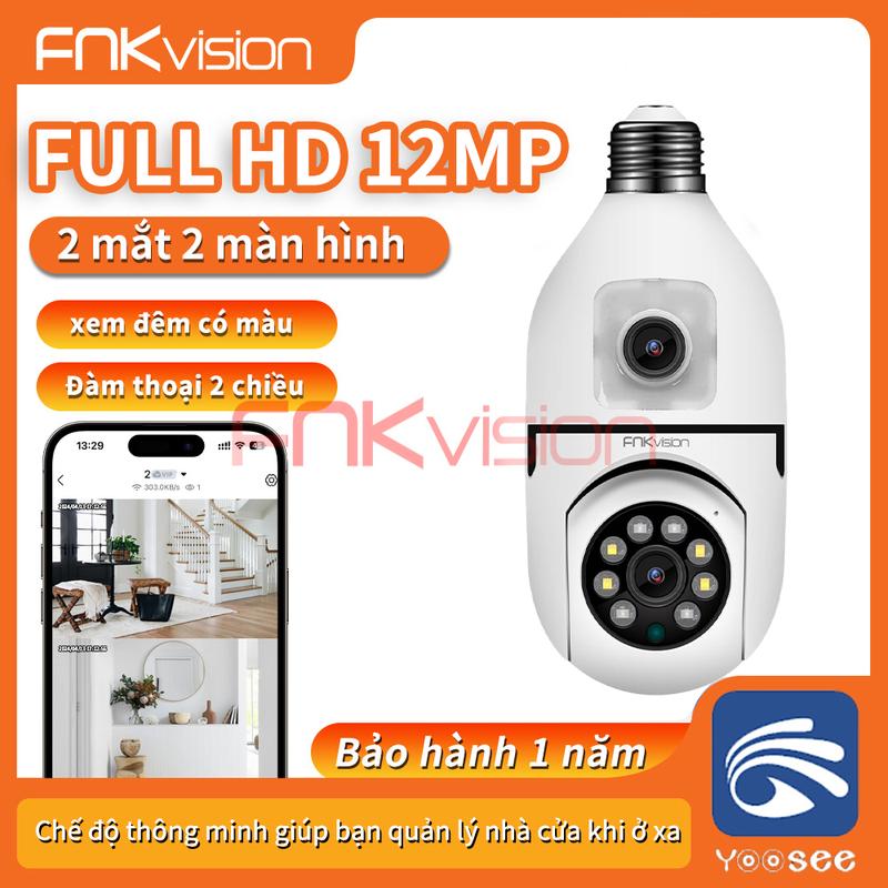 [FNKvision] Camera bóng đèn 2 mắt app Yoosee kết nối bằng đui đèn E27 Wifi 2.4GHz 12MP Xem đồng thời 2 giao diện - Bảo hành 1 năm