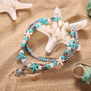 Gelang Kaki Turquoise, dengan Penyu dan Rekaan Tapak sulaiman, Sesuai untuk Pantai, Ketibaan Baru