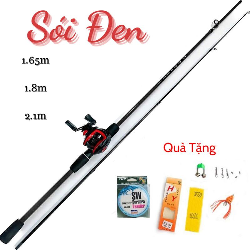 Combo cần câu lure 2 khúc máy ngang kèm dù và phụ kiện-Combo bộ cần lure máy ngang Sói Đen đủ size giá rẻ 0