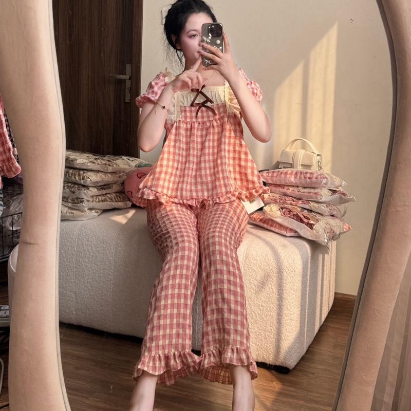 Bộ Đồ Ngủ Nữ Pijama Chất Đũi Nhung Tiểu Thư HANI Thiết Kế Babydoll Đáng Yêu Chất Mềm Mịn Mát HK06 4