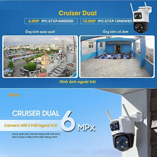 Camera Wifi IMOU 2 Mắt CRUISER DUAL S7XP-6M0WED/S7XP-10M0WED 10MP/6MP Ngoài Trời, Xoay 360 camera  360 5