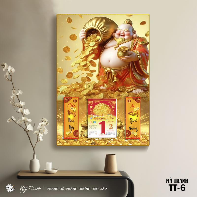 (Tặng Lịch) Bìa Lịch Gỗ Tráng Gương Treo Tường - Tranh Lịch Tết in hình THẦN TÀI biểu cảm hài hước