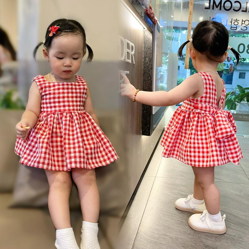 Set Váy Caro Buộc Dây Chất Mát Mịn Kèm Quần Chip Xinh  Cho Bé Gái
