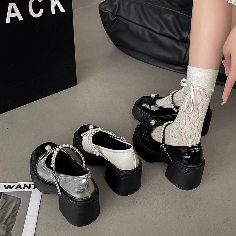 Giày Da, Màu Bạc Đầu Tròn, Đế Dày, Giày Cao gót Nữ, Phong Cách Cổ Điển Giày Mary Jane, Thích Hợp Cho Váy, Bộ Sưu Tập Mùa Hè Mới 2024 Shoes 4