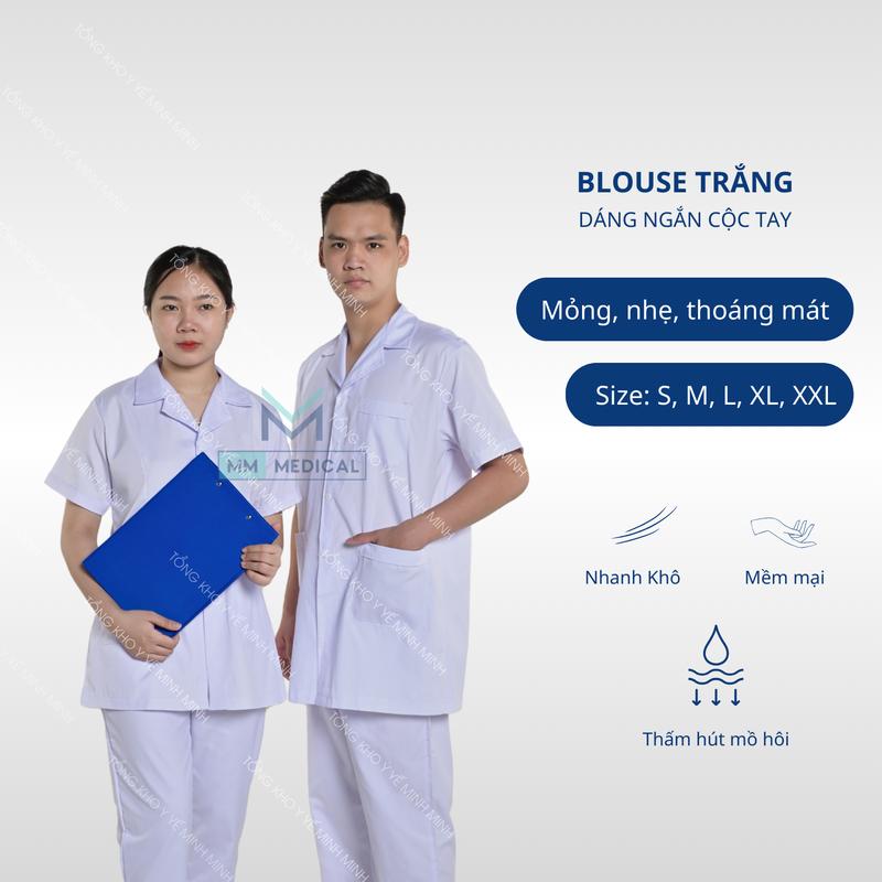 Bộ quần áo blouse trắng dáng ngắn dành cho y tá, điều dưỡng, dược sĩ, kĩ thuật viên, sinh viên y dược, quầy thuốc, phòng khám  Menswear