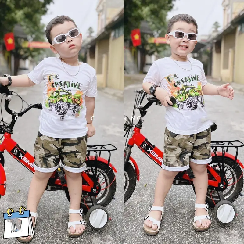Bộ cotton 3 món bé trai KÈM MŨ LƯỠI TRAI rằn ri (size 8-17Kg) 4