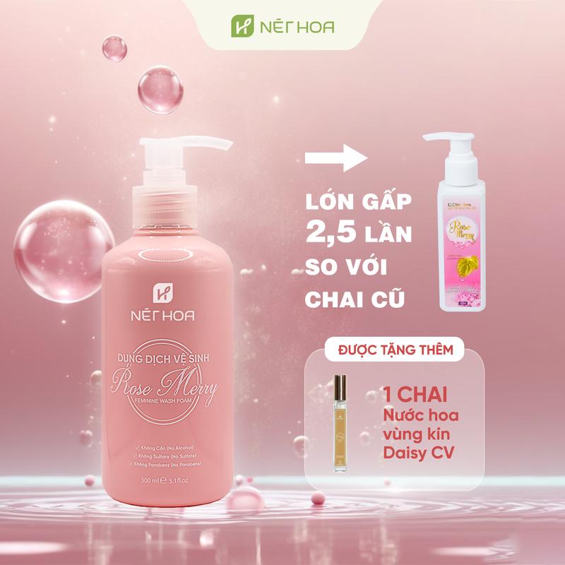SPECIAL 2024 Dung dịch vệ sinh phụ nữ gel lá trầu không ROSE MERRY 300ML - Chai to gấp 2,5 lần chai bé + Tặng 01 nước hoa có che tên dung dich
