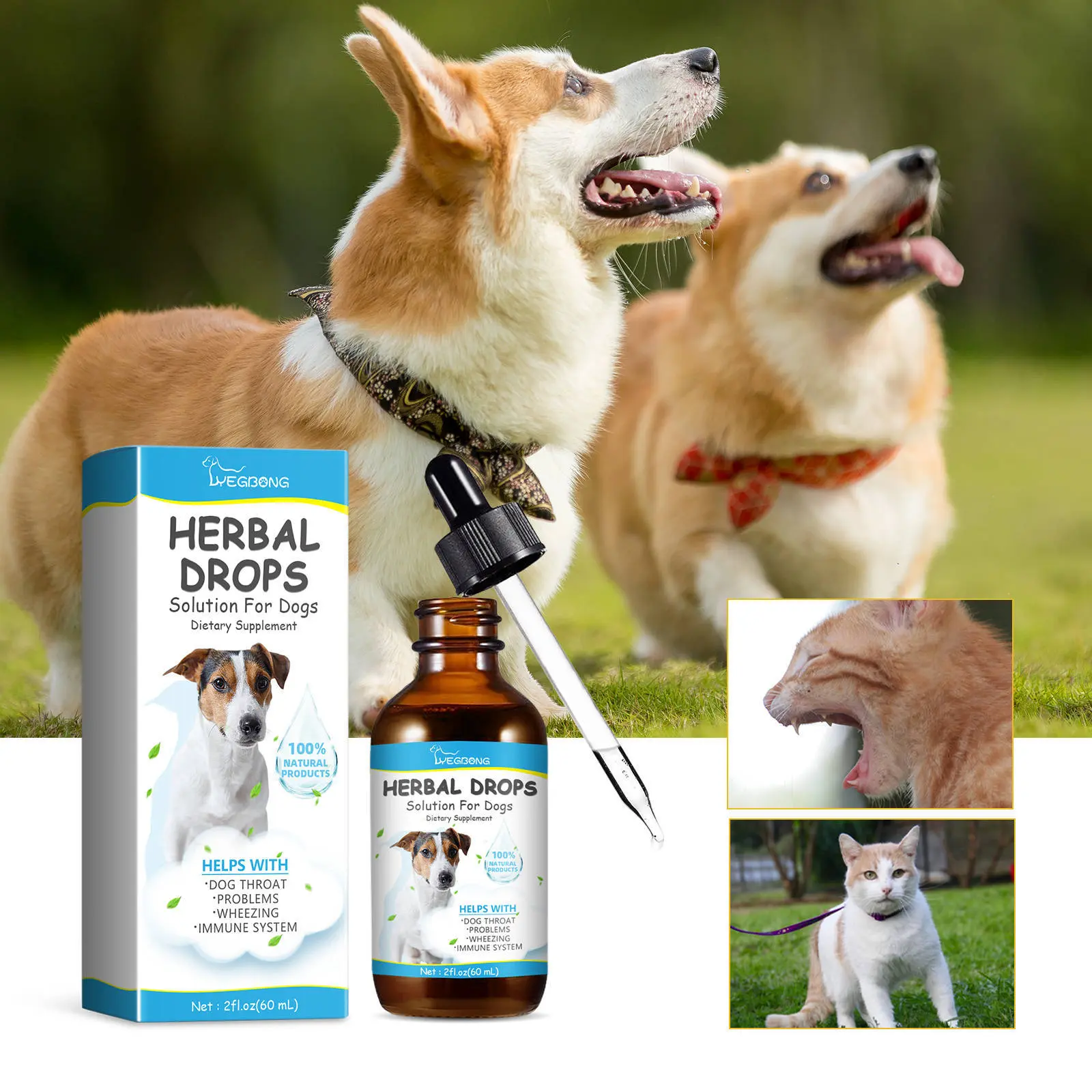[Ready Stock & Cod] Yebbong Pet Cough Herbal Drops Relieve Pet Physical Discomfort Pet Cough Runny Nose Care