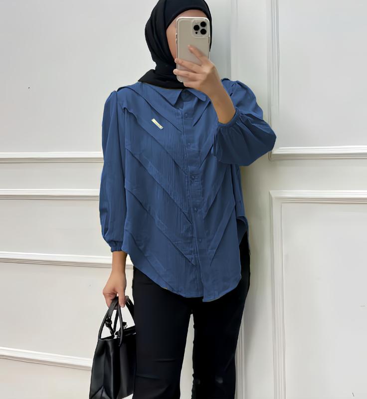 Kemeja Winuri Wanita Polo Linen Polos Lengan Balon M L XL XXL Cantik Formal Busui Panjang Atasan Variasi 4