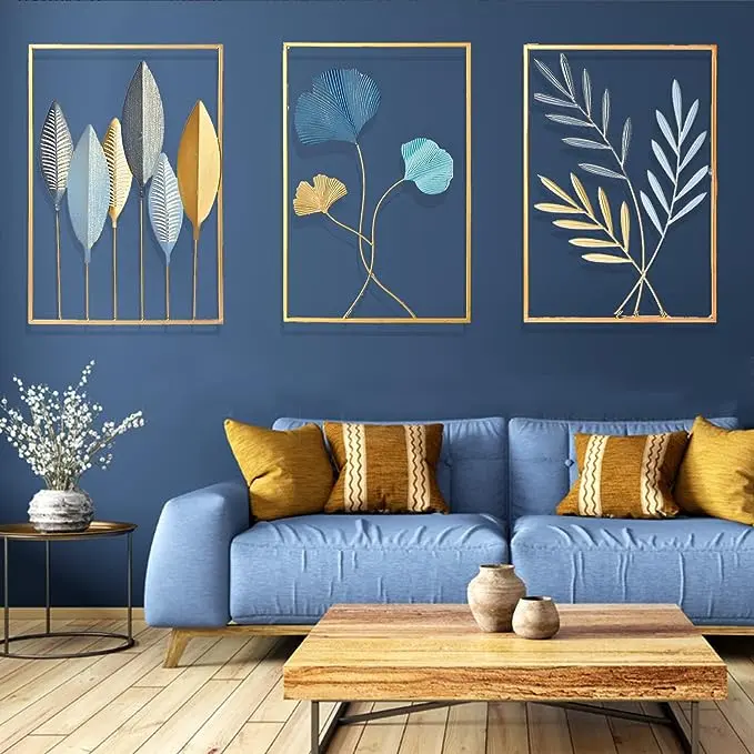 Walldecor Berkah Hiasan Dinding Frame Metal Gold 60x40 Wall Dekor Nordic Daun Bunga Leaf Gingko