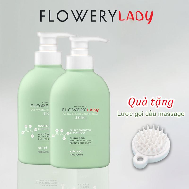 [Độc quyền livestream Mini] Combo dầu gội dầu xả nước hoa muối biển Flowery LADY 500ml [Tặng lược gội đầu]