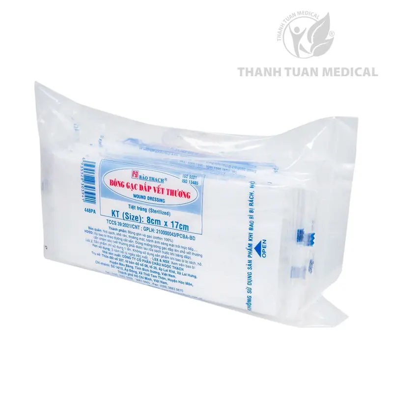 Bông gạc đắp vết thương Bảo Thạch - 10 miếng/gói (Kích thước 8cm x 12cm hoặc 8cm x 17cm) dùng để sơ cứu vết trầy xước, vết rách, vết bỏng, vết thương sau phẫu thuật và vết loét. 4