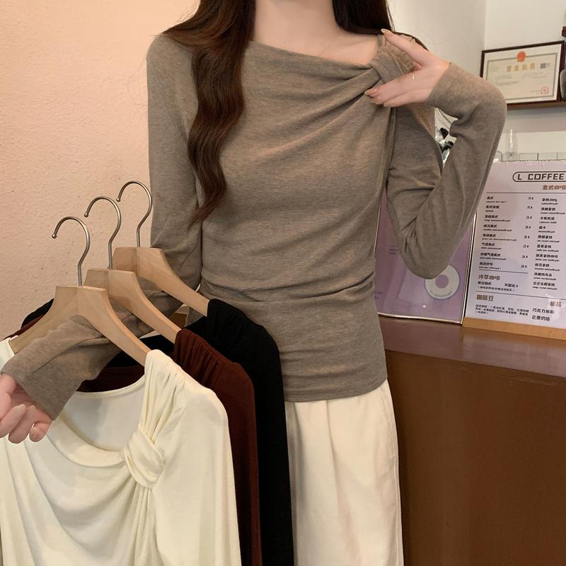 Áo Cổ Đeo Chéo, Thiết Kế Xếp Ly Dài Tay, Áo Phông Cô Gái Nóng Bỏng, Áo Sơ Mi Lớp Nền Bên Trong Nữ, Hàng Mới Về Đầu Thu, 2024 2