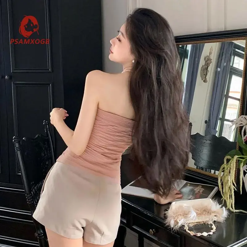 Áo Ống, Thời Trang Nữ, Màu Trơn Cổ Thuyền, Không Dây, Áo Ba Lỗ 7