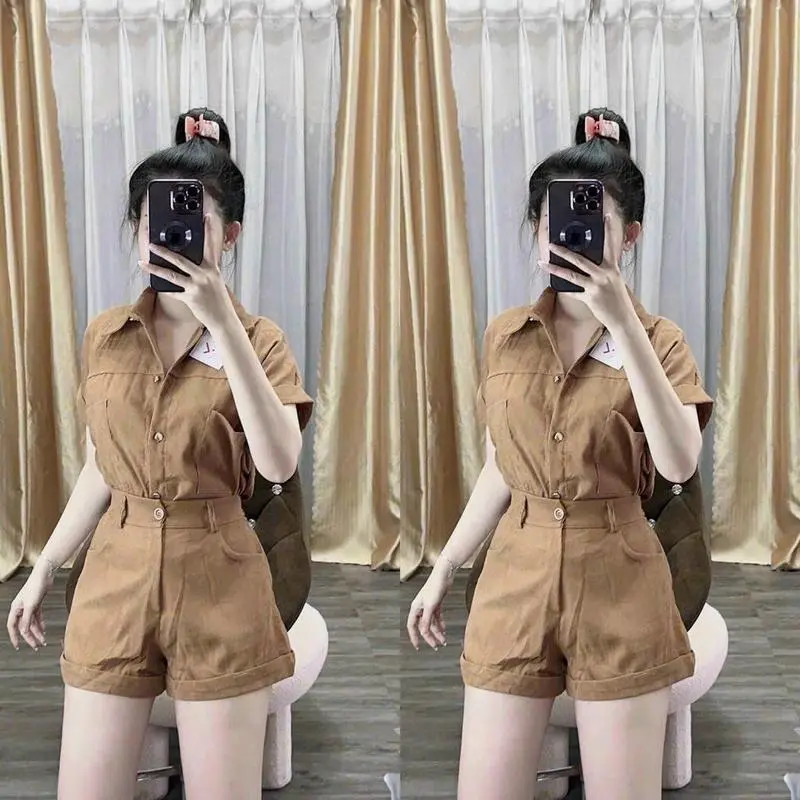 Set bộ nhung tăm áo sơ mi kèm quần đùi tôn dáng