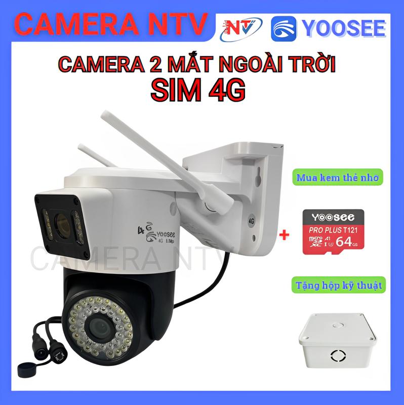 (Tặng hộp Kỹ Thuật khi mua cam thẻ) CAMERA YOOSEE 2 MẮT 4G XÀI SIM 4G – 2 MẮT XEM 2 KHUNG HÌNH - NGOÀI TRỜI CHỐNG NƯỚC XOAY 360 ĐỘ – BÁO ĐỘNG CHỐNG TRỘM - QUAY ĐÊM CÓ MÀU