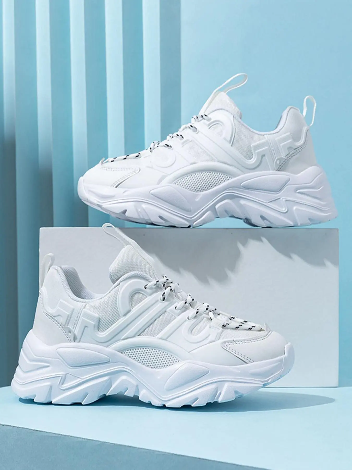 Fashionable Lace Up Platform Sneakers, Casual Comfortable Breathable Sports Running Shoes, All-match Round Toe Chunky Sneakers for Daily Wear