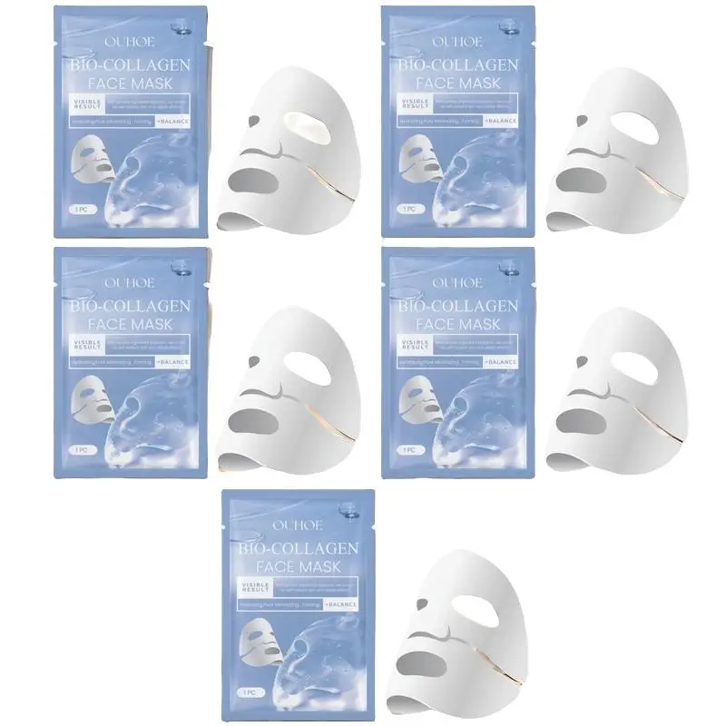 OUHOE Collagen Hydrating Face Mask, 5 Counts/set Moisturizing Face Skin Soothing Mask, Nourishing Facial Care Mask for Deeply Hydrate & Comfort Skin, Beauty Products