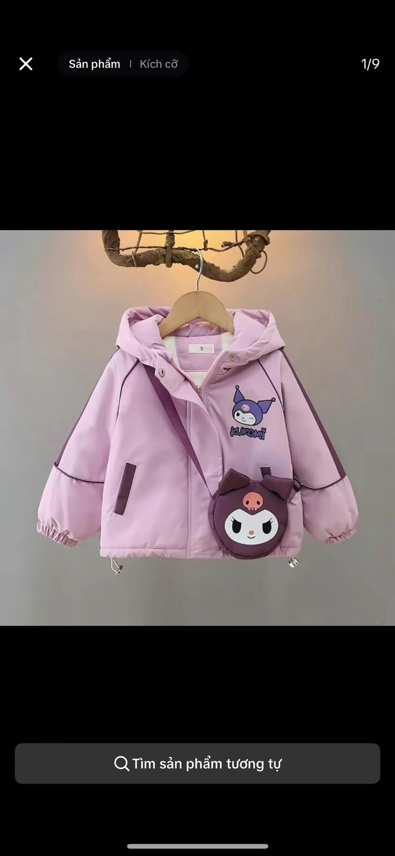 Product Introduction of [15-40 kg] Áo khoác Lót Lông Cho Bé GÁI in hình Kuromi, chất vải gió tráng bạc chống nước chống gió và chất lông dày dặn 2