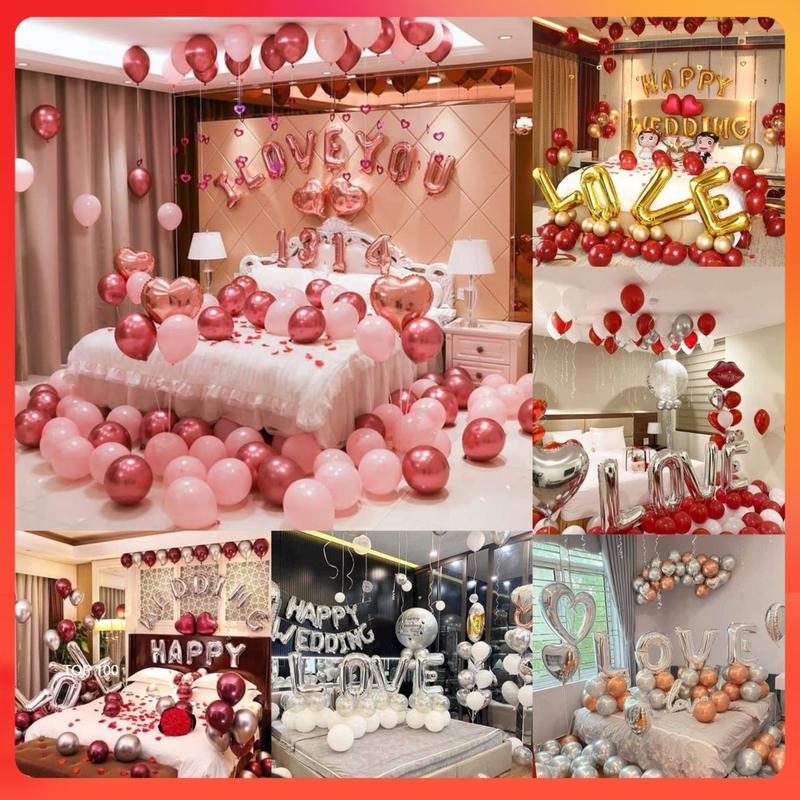 Set Bóng Trang Trí Phòng Cưới, Bóng Bay Trang Trí Phòng tân hôn, happy wedding [TẶNG CÁNH HOA HỒNG LỤA]